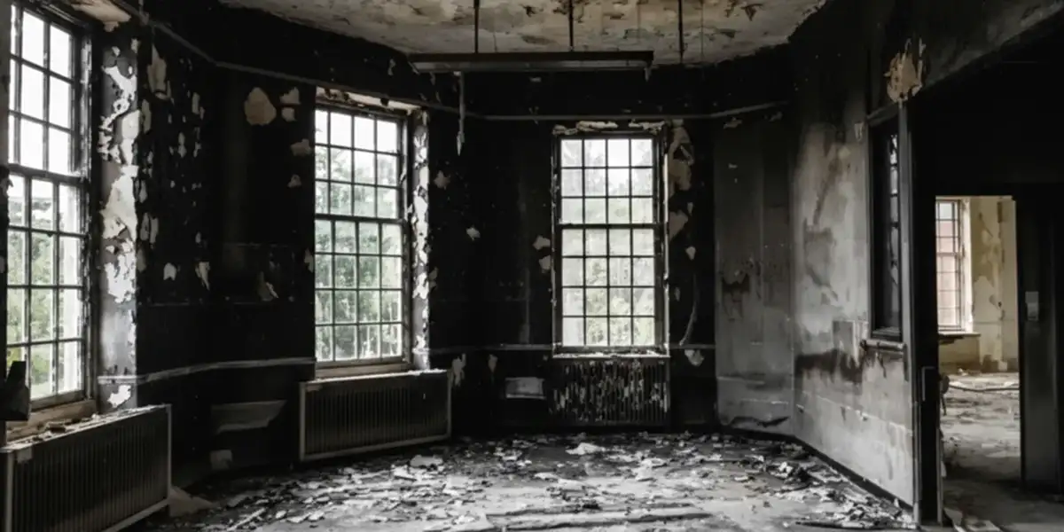 fire damage repair addressing severe interior damage and smoke residue inside a burned home in Jacksonville, FL