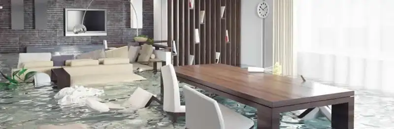 home interior affected by water damage with flooded floors and displaced furniture in Jacksonville, FL