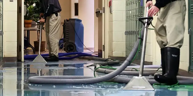 water damage restoration technicians performing professional water extraction inside a property in Jacksonville, FL
